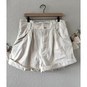 We The Free Nova Paperbag Denim Cream Shorts High Rise Relax Neutral Beachy L